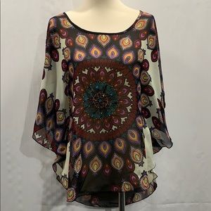 Boho Festival Semi Sheer Top Medium Multicolor